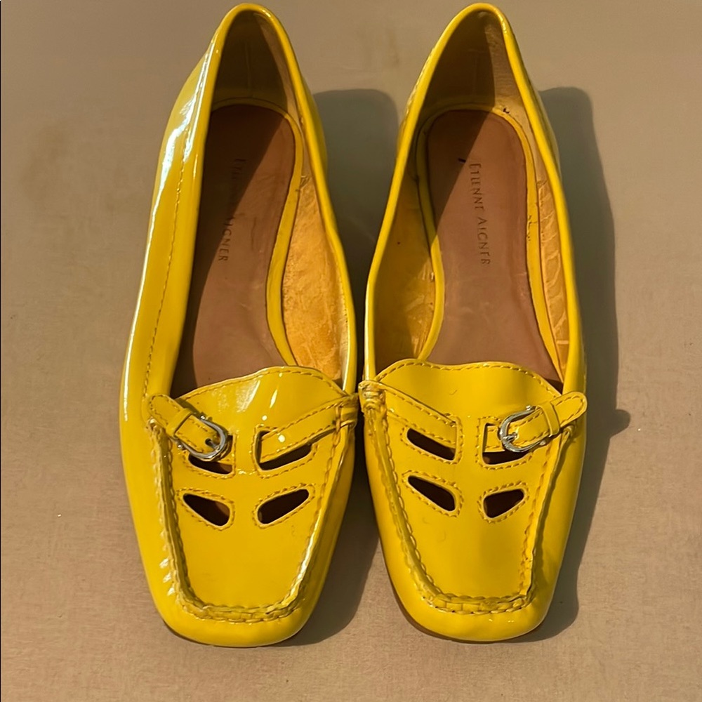 Etienne Aigner Yellow patten leather Loafers with Cutout Details